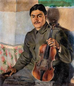 DEZSO Meilinger 1892-1960,Soldier with violin,1916,Nagyhazi galeria HU 2020-12-08