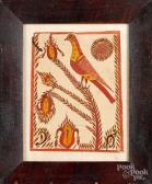 DHAIMELER DH 1947,fraktur with a bird perched on a tulip vine,Pook & Pook US 2019-01-12