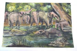 DHARMASIRIWARDENA Ravikanth,An elephant herd at a watering hole,Andrew Smith and Son GB 2017-05-16