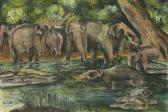 DHARMASIRIWARDENA Ravikanth,elephant herd at a watering hole,Ewbank Auctions GB 2018-10-25