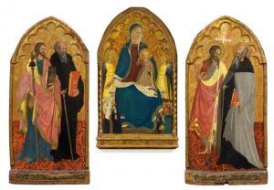 DI BIAGIO SANGUIGNI Battista 1393-1451,Three panels from an altar: Madonna and Child,Galerie Koller 2022-09-23