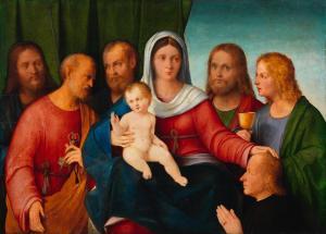 di BISSOLO Francesco Vittore,The Madonna and Child with Saints John the Evangel,Bonhams 2017-12-06