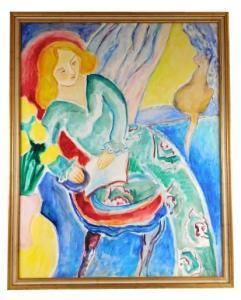 DI GESU Victor,colorful composition with a woman seated in red ch,Winter Associates 2022-03-14