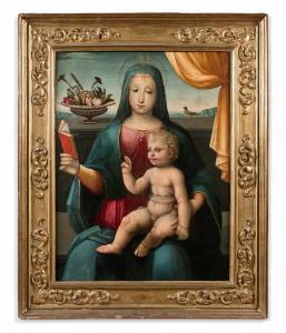 DI LORENZO LARCIANI Giovanni,Vierge à l\’enfant lisant avec une coupe de fruits,Tajan 2021-12-16