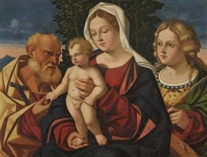 di SANTA CROCE Francesco Simone 1443-1508,Madonna con Bambino, Santa Caterina d’’’,Minerva Auctions 2015-11-26