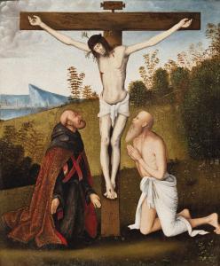 di ZAGANELLI Bernardino Bosino 1460-1510,The Crucifixion with Saint Jerome and an August,Christie's 2020-10-15