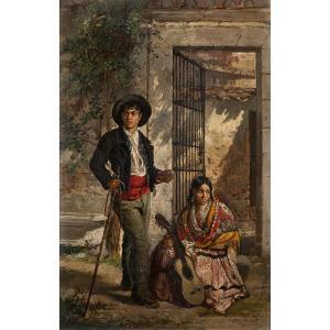 DIAZ CARRENO Francisco 1840-1903,Jeunes musiciens à l'orée d'une maison,Tajan FR 2017-06-22