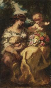 DIAZ DE LA PENA Narcisse Virgile 1807-1876,Le Bouquet, ou Comblée de fleurs et d'am,1847,Christie's 2024-04-10