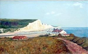 dibley,coastal scene with cottages and chalk cliffs,Fieldings Auctioneers Limited GB 2009-03-21
