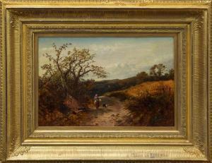 DICKER Charles William H,country scene with a maid and her dog walking alon,Reeman Dansie 2013-02-12