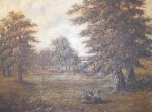 DICKINS Constance 1800-1900,parkland scene with figures and animals,1879,Charterhouse GB 2019-08-15