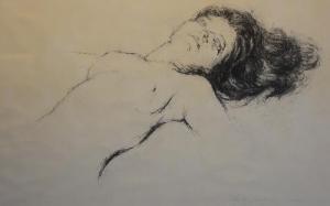 DICKINSON Ronald 1900-1900,'Female Nude Reclining' Charcoal, sign,1968,Shapes Auctioneers & Valuers 2016-07-02