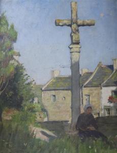 DICKSEE Margaret Isabel 1858-1903,Village scene with cross and figure,Gorringes GB 2017-05-08