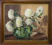 DICKSON Lalia 1900-1900,CHRYSANTHEMUMS IN A GREEN GLASS BOWL,McTear's GB 2019-05-12