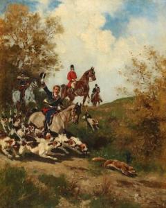 DIDIER JULES 1831-1892,Chasse du Renard, Fox hunting,Bruun Rasmussen DK 2021-08-23