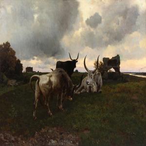DIDIER JULES 1831-1892,Landscape with cattle on a cloudy day,Bruun Rasmussen DK 2014-06-09