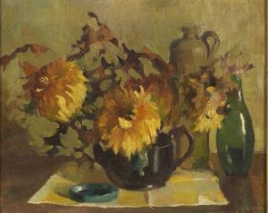 DIEHL Cal,Still life with stoneware and chrysanthemums,20th Century,Eldred's US 2007-08-01