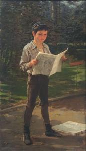 DIELMAN Frederick 1847-1935,Newsboy Reading the Paper,Burchard US 2021-05-16