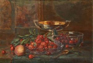 DIELMAN Marguerite 1865-1942,Composition aux fraises et cerises.,Horta BE 2015-05-11