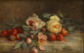 DIELMAN Marguerite 1880,Nature morte aux roses et fraises,1893,Campo & Campo BE 2011-05-30