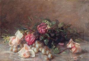 DIELMAN Marguerite 1880,Stilleven met bloemen en druiven,Bernaerts BE 2015-04-27