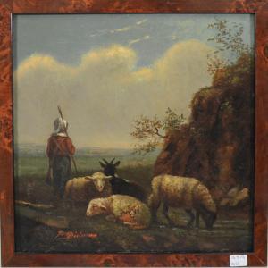 DIELMAN Pierre 1829-1902,berger et ses moutons,Rops BE 2015-07-26