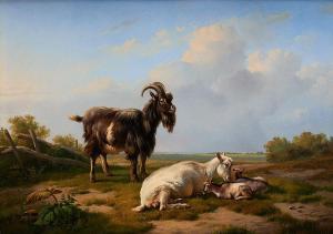 DIELMAN Pierre 1829-1902,Bouc, chèvre et chevreaux sur fond de paysage,1849,Horta BE 2021-12-06