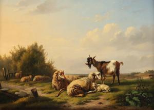 DIELMAN PIERRE EMMANUEL I,Landschaft mit ruhenden Schafen und einer Ziege,1848,Von Zengen 2021-03-26