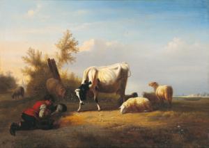 DIELMANN Pierre Emmanuel II 1821-1893,Schafe und Kuh auf der Weide mit schlafenden,Palais Dorotheum 2007-06-18