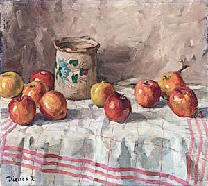 DIENES Janos 1884-1962,Still life with apples on table,Nagyhazi galeria HU 2019-03-12