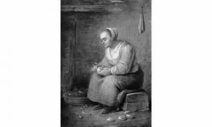 DIEPRAAM Abraham 1622-1670,Paysanne assise sur une chaise.,Couturier de nicolay FR 2000-06-14