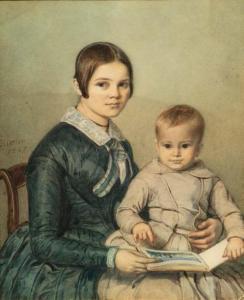 DIETLER Johann Friedrich 1804-1874,Portrait de Lisette Frey et son fils,Aguttes FR 2018-03-27