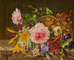 DIETRICH Adelheid 1827-1891,Basket with Flowers and Berries,Van Ham DE 2023-05-15