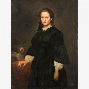 DIETRICH Anton 1833-1904,Junge Frau in schwarzem Seidenkleid und weißer Gar,1860,Leo Spik 2021-12-09