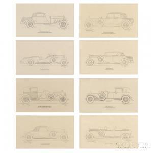 DIETRICH Raymond 1894-1980,Eight Automobile Prints and Two Framed Menus,1977,Skinner US 2015-12-05