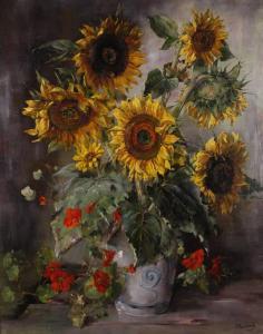 DIETSCH Friedrich,Sonnenblumen mit Kapuzinerkresse stimmungsvolles S,1950,Mehlis 2016-11-17