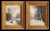 DIETZ Jakob 1889-1960,Zwei Winterbilder mit Fuchs und Ente. Je,1912,Wendl DE 2016-06-16