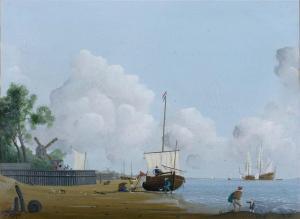 DIGBY STEPHEN CHARLES,A Dutch harbour with fisher folk drying the nets,1888,Mallams 2011-07-13