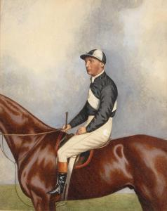 DIGHTON Joshua 1831-1908,Portrait of George Barrett (Jockey) seated on a ra,Mallams GB 2023-10-18