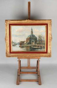 DIJKMAN Ch,Dutch harbor view with figures,1920,Twents Veilinghuis NL 2018-07-13