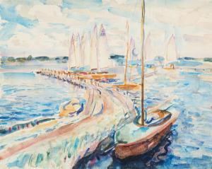 DIJKSTRA Johan 1896-1978,Moored Sailing Boats on the Dock of the Patersw,AAG - Art & Antiques Group 2022-07-04