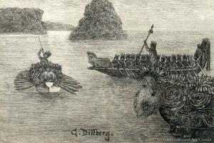 DILLBERG Gustaf 1858-1934,Te Rauparaha's War Canoe & Fleet, Ngai Tahu pa a,International Art Centre 2008-10-14