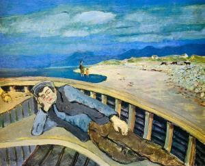 DILLON Gerard 1916-1971,Man Resting in a Boat, Aran Island,Morgan O'Driscoll IE 2024-04-15