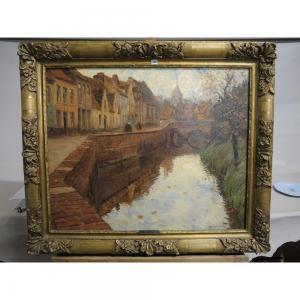 DILLY Georges Hippolyte 1876-1942,Paysage animé près du canal,Herbette FR 2016-02-14