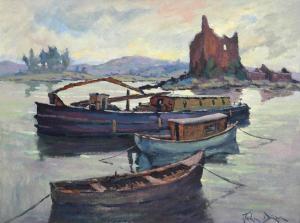 DINAN John 1947,Barge with Castle Ruins in the Distance,Morgan O'Driscoll IE 2023-09-11
