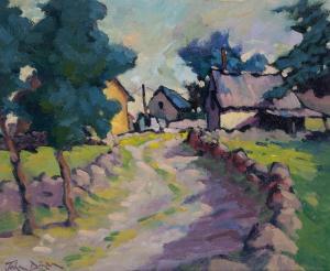 DINAN John 1947,COUNTRY PATH WITH COTTAGES,Whyte's IE 2023-12-13