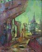 DINER Pierre 1932-2015,Harbour scene with figures,Ewbank Auctions GB 2021-03-25