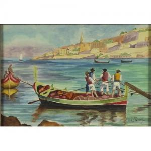 DINGLI Edward Caranua 1876-1950,Maltese fishermen in Valletta harbour,Eastbourne GB 2019-03-07
