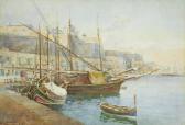 DINGLI Edward Caranua 1876-1950,Moored boats in a harbour,Bonhams GB 2013-12-04