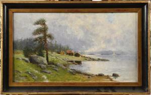 DIRIKS Edvard 1855-1930,Hameau en bord de lac,1882,Osenat FR 2023-06-18